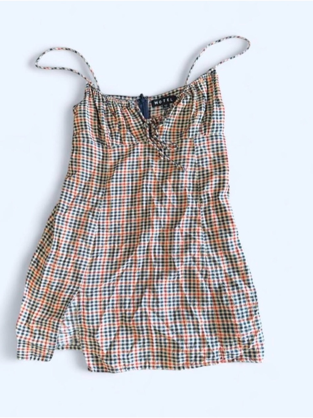 Motel Rocks Checked Spaghetti Strap Mini Dress - Navy, Red, Cream